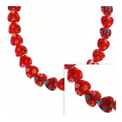 Sterling Silver Murano Glass Red Heart Millefiori Flower Necklace Valentine's Day