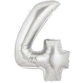 A Giant Jumbo 40" Foil Number 4 Balloon - Flat in Silver
