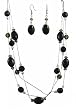 Necklace - N336 - Triple Strand ~ Black Onyx Gemstone and Glass Beads (18") + Matching Earrings