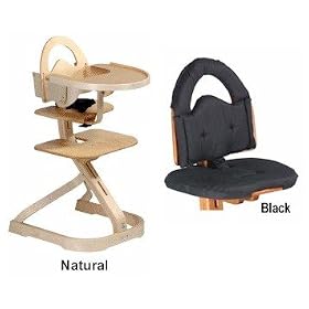 Svan High Chairs from Scandinavian Child with Infant Kit and Cushion, Black Cushion with Natural Wood