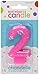 Shimmering Flat Molded Glittered Number 2 Celebration Candle, Pink , 3