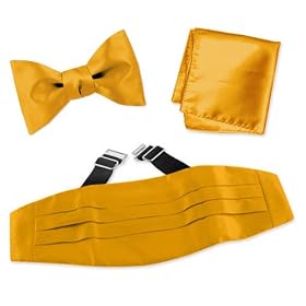 Atrisans Gold Freestyle Bow Tie by Elite Solid gold silk cummerbund sets