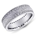 14K White Gold Double Diamond Row Men's Band Ring