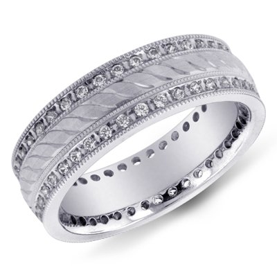 14K White Gold Double Diamond Row Band Ring