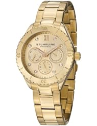 Stuhrling Original Womens 549.03 Symphony Regent Gala Quartz Day and Date Gold Tone Bracelet Watch