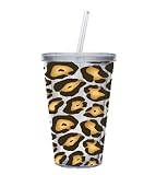 Cypress Home 17-Ounce Insulated Cup With Lid and Straw, Leopard