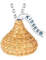 November Birthstone CZs Medium Flat Back Shaped Hershey`s Kiss Pendant- 16 to 18 Inch Adjustable Chain Included in 925 Sterling Silver