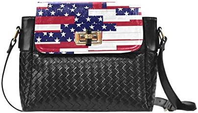 HomeWishes Flag PU Leather Woven Crossbody Bag for Women and Girls,Black