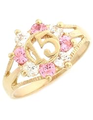 10k Yellow Gold Colorful CZ 15 Anos Quinceanera Ring
