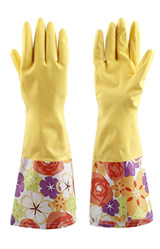 Sealike Floral Antiskid Dishwashing Gloves Cleaning Gloves Household Gloves Water Stop Waterstop Gloves with Stylus Yellow