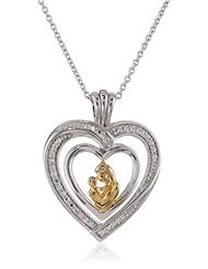 18K Gold Plated Sterling Silver Diamond Accent Mom and Child Heart Pendant Necklace, 18"