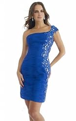 Sexy Applique Beaded Crystal Lace Crystals Chiffon/Taffeta/Tulle High-Low-Hem Short Evening Dress 