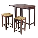 Furniture By Winsome Lynwood 3pc High Drop Leaf Table with Rush Seat Stool/Antique Walnut