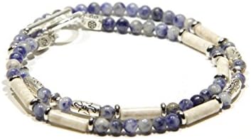AB's - Men's Choker - Men's Jewelry - Gemstone Necklace - Light Blue Necklace_1 - Beaded Necklace - Fossil and Blue Spot Stone