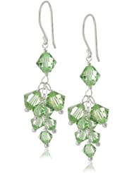 Sterling Silver Swarovski Elements Peridot Colored Bicone Cluster Drop Earrings