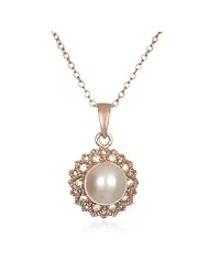 Rose Gold 8mm White Button Pearl Pendant-18"