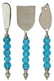 Decorative Cheese Set of Three With Aqua Blue Glass Bead Handles