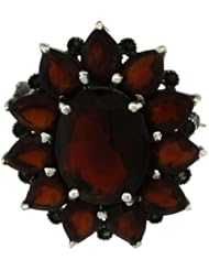 Sterling Silver Marcasite Large Flower Brooch Pin w/ Oval & Pear Cut Garnet Stones, 1 9/16 in. (40mm)