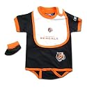 Cincinnati Bengals NCAA Infants / Babys / Kids Black and Orange Creeper, White Bib, and Bootie Set by Reebok