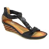 Low Wedge Ankle Strap Back Zip Gem Sandal Black-