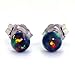 Aurora: 4mm Black Australian Opal Ball Stud Post Earrings Solid 925 Sterling Silver