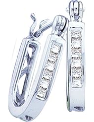 14KT White Gold 0.25 CTW Princess Diamond Ladies Hoops Earrings