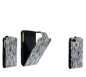 FOR APPLE IPHONE 4 4S STYLISH BLACK AND WHITE ZEBRA PRINT LEATHER FLIP CASE COVER POUCH