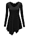 Lock and Love WT960 Womens V Neck Long Sleeve Tunic Top with Asymmetrical Hem L Black