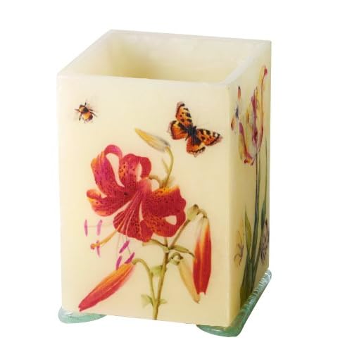 Spode Floral Haven Hurricane Candle and Glass Stand with Tea Light Hurricane Candle