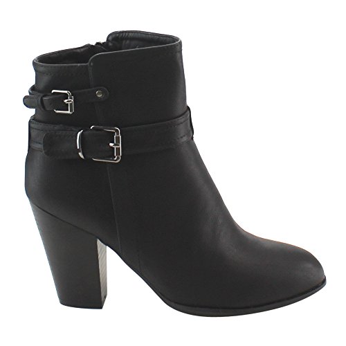 NATURE BREEZE FE17 Women's Dual Buckle Strap Stacked Block Heel Ankle Bootie