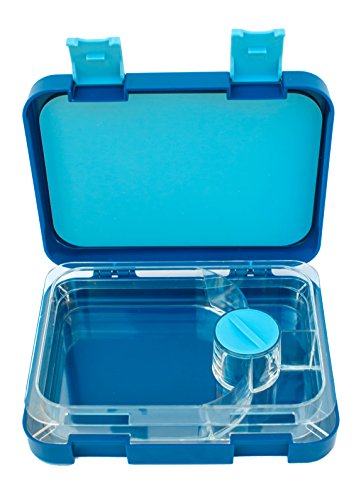 The BEST Bento Box For Kids & Adults- Unique Lunch Box With 4 Different Compartments- Keeps Food Fresh- Dishwasher & Microwave Safe- Great For School or Work- Cool Blue Color- Leak Proof & BPA FREE!