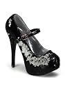 Black Sequin Platform High Heel Pump - 12