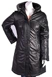 Ladies Fitted Leather Jacket F220 Black Womens 3/4 Length Padded Hoodie Leather Coat