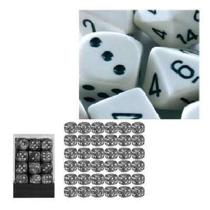 Chessex 25801 - Würfelset opaque weiß/schwarz, 36 6-seitige Würfel (12mm)
