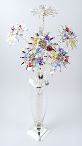 7 silver/crystal flowers and a free vase