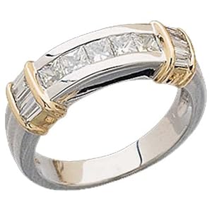 Two Tone Sided Bar Princess Diamond Wedding Band