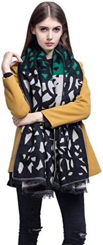 Women Diamond Printed Cashmere Female Thicken Warm Soft Scarf Shawls (Green White)