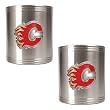 Calgary Flames 2pc Stainless Steel Can Holder Set- Primary Logo NHL Hockey