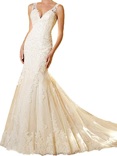 Tsbridal V-Neckline Backless Lace Mermaid Wedding Gown WL9192-W2