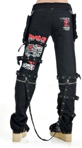 Blooms Punk Rock Women Skull Zippier Rivets Pants (Large, Black)