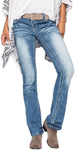 AMETHYST JEANS Womens Belted Bootcut Jeans, Medium Blast, 1