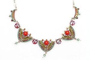 Adaya Exotic Style Necklace Set with Triangle Links Crafted with Alpaca, Dangle Beads and Sparkling Swarovski Crystals; Designed by Israeli Artist Maya Rayten