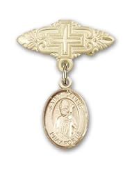 Gold Filled Baby Badge with St. Dennis Charm and Badge Pin with Cross