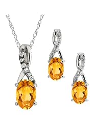 1.31 Ct Oval Yellow Citrine Gemstone Sterling Silver Pendant Earrings Set