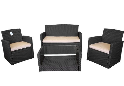 Gartengarnitur Barcelona / Poly Rattan Schw. + Polster - 7tlg.