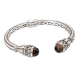 925 Silver & Smoky Quartz Fancy Drop Cuff Bracelet with 18k Gold Accents