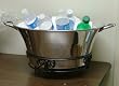 Round Silver Beverage Tub with Tabletop Wrought Iron Stand