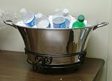 Round Silver Beverage Tub with Tabletop Wrought Iron Stand