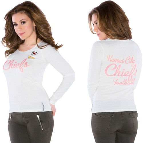 NFL Women's Kansas City Chiefs Vintage Long Sleeve with Raw Edge Scoop Neck (Vintage White, Large)