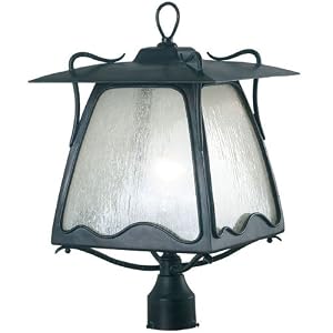 Kenroy Home 70264EP Gaudi Post Lantern with Frosted Seeded Glass Panels, Ebony Pearl by Kenroy Home